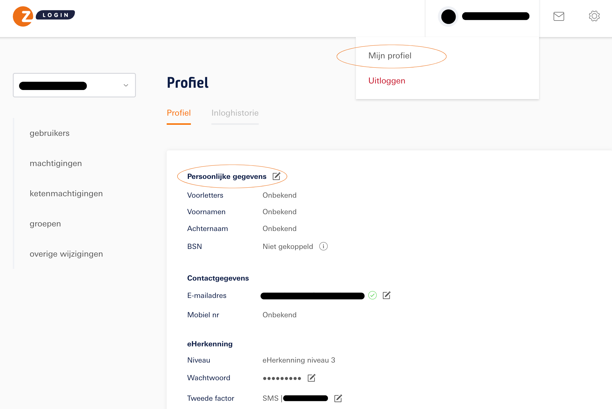 Persoonsgegevens wijzigen of aanpassen in de beheermodule op Mijn Z login