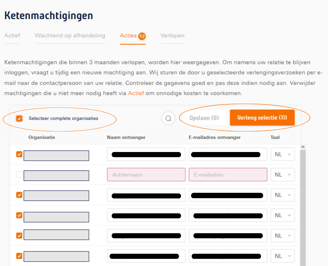 Ketenmachtigingen in bulk verlengen in de beheermodule op Mijn Z login