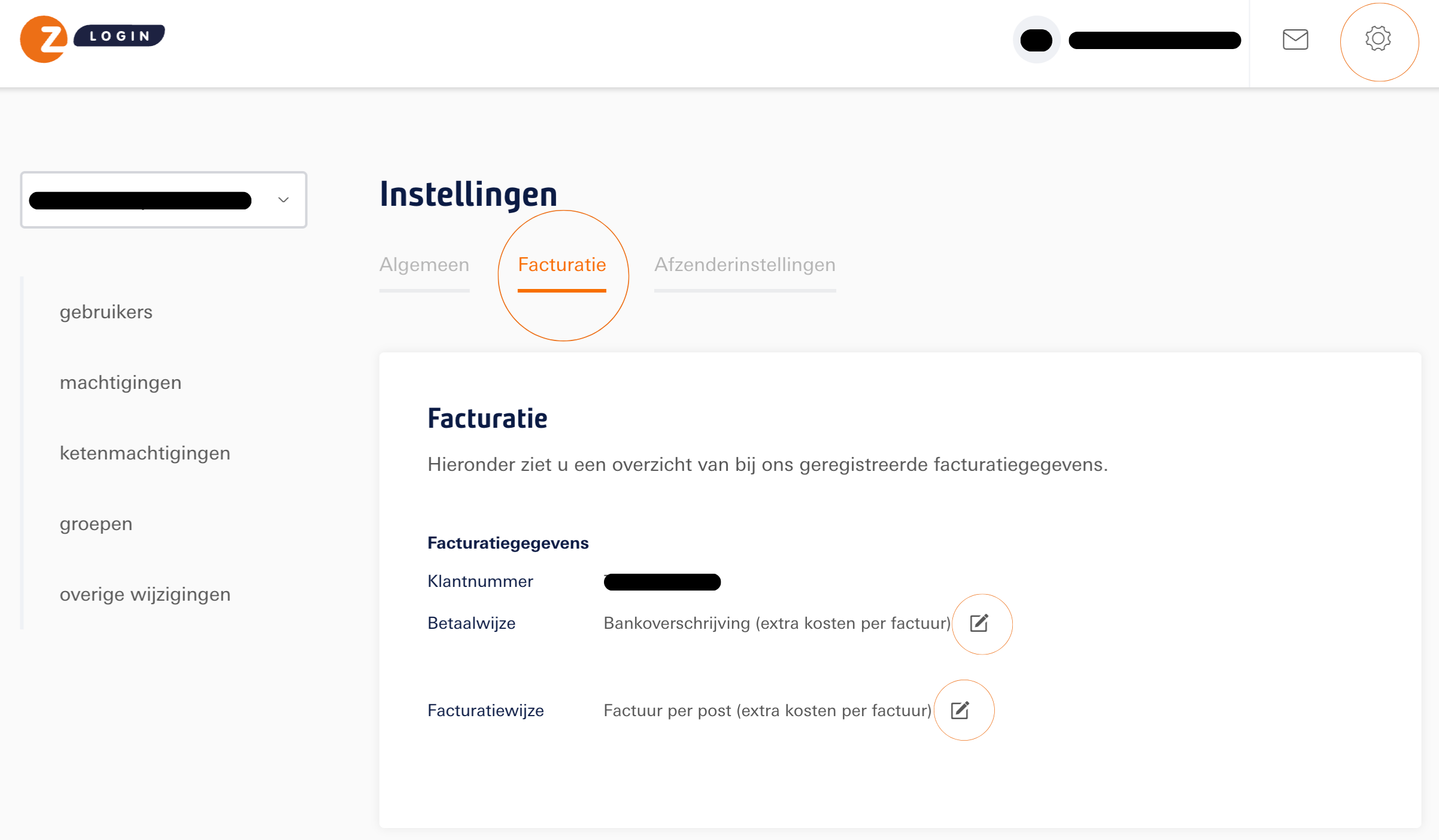 Facturatiegegevens inzien en/of wijzigen in de beheermodule op Mijn Z login