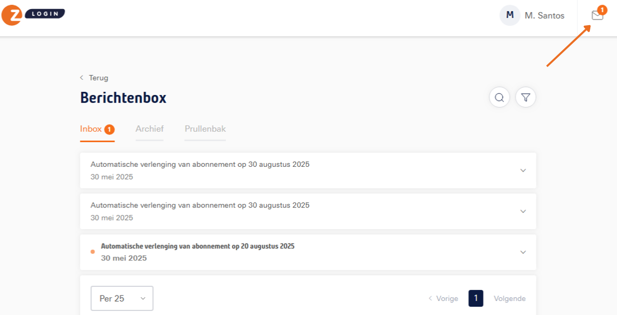 De berichtenbox in de beheermodule op Mijn Z login